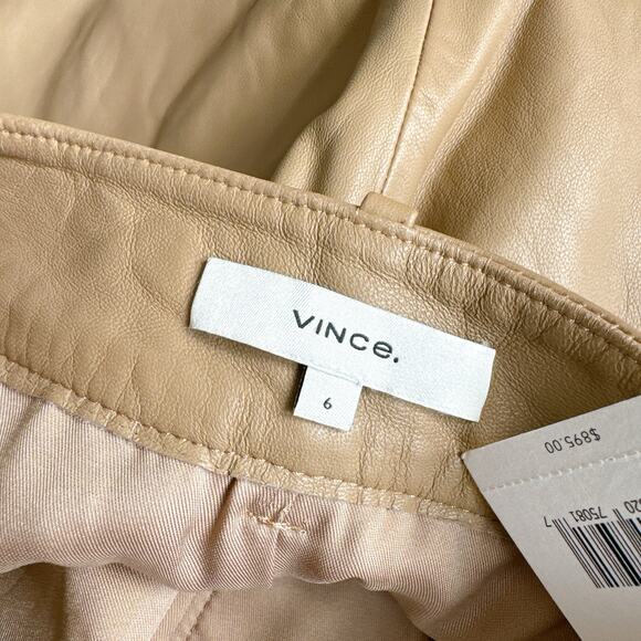VINCE -NWT- $895 High-rise Leather Bermuda Shorts Tan Neutral | 6 - Picture 6 of 12